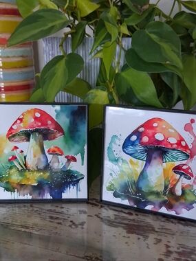 Colorful Watercolor Mushroom Art Print Minis - Set of 2